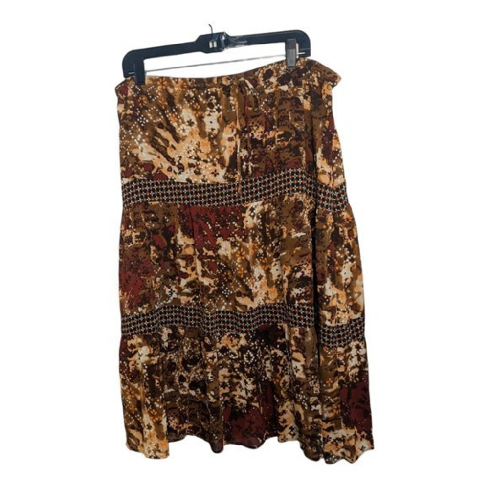 Sag Harbor Brown Tiered Midi Maxi Pull On‎ Skirt Tie Dye Floral Boho Modest 14